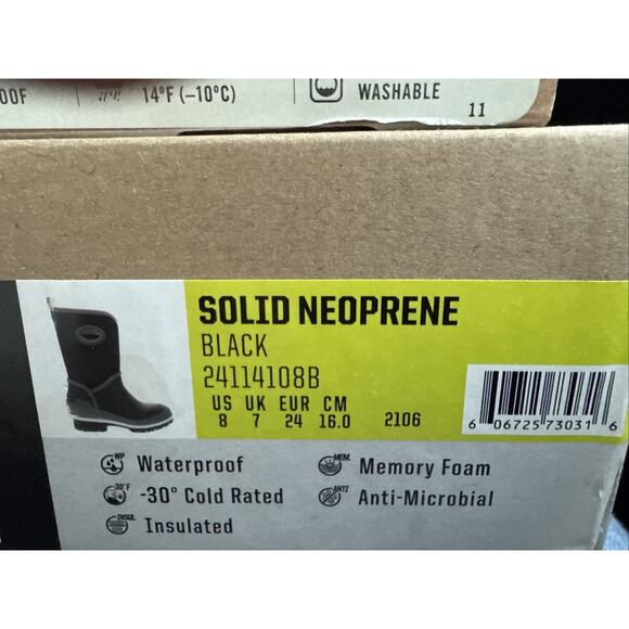 Western Chief Solid Neoprene Kids Boots Size 8 Black Waterproof Insulated - Picture 8 of 8